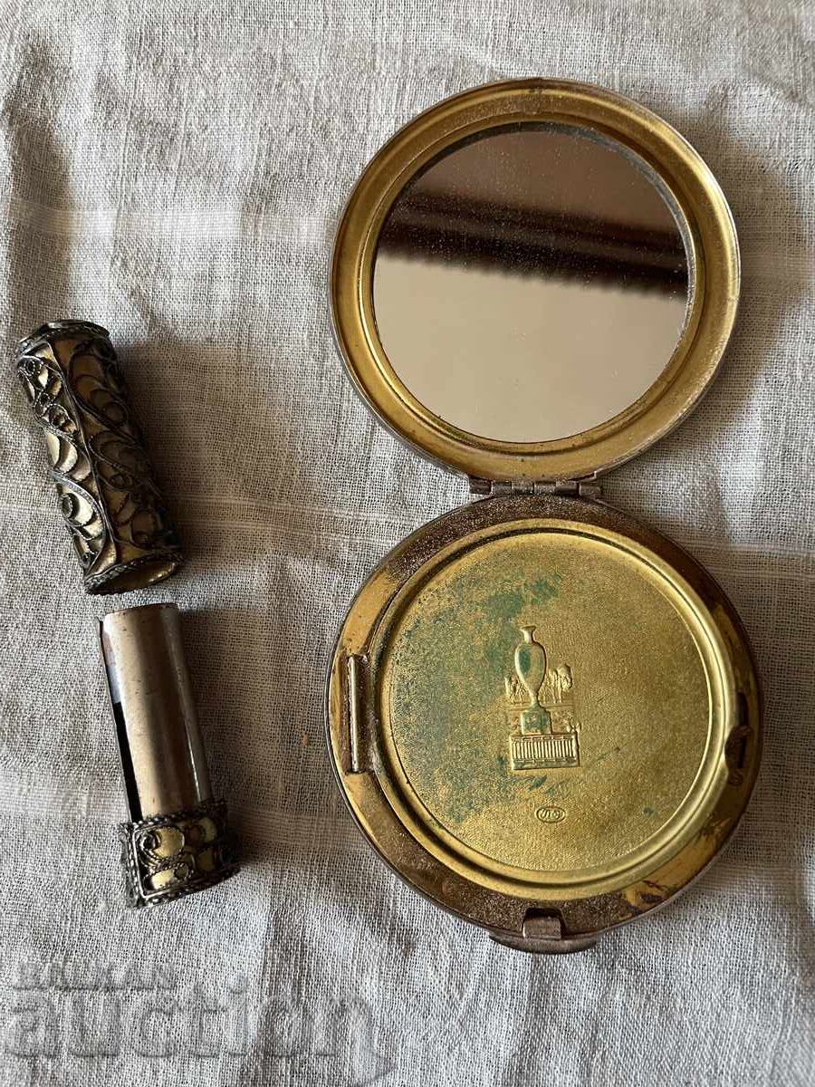 Powder compact and lipstick - old, marked with price 24.95 BGN | € 12.76