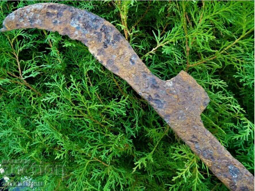 Παράδοση Αρχαίο σιδερένιο μαχαίρι με μεγάλη λεπίδα, δρεπάνι Κοσέρ – πολύ σπάνιο