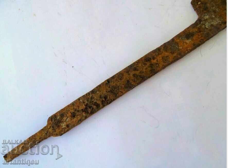 Αρχαίο σιδερένιο μαχαίρι με μεγάλη λεπίδα, δρεπάνι Κοσέρ – πολύ σπάνιο - 7