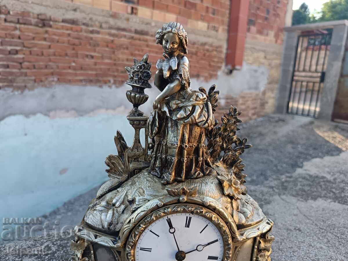 Livrarea Frumos Ceas de Șemineu Bronz Franța Sec. 19 - Funcționează!