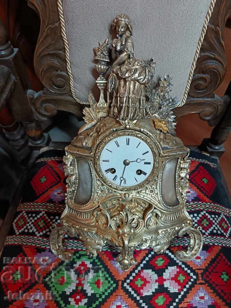 Frumos Ceas de Șemineu Bronz Franța Sec. 19 - Funcționează! - 7 Frumos Ceas de Șemineu Bronz Franța Sec. 19 - Funcționează! - 7