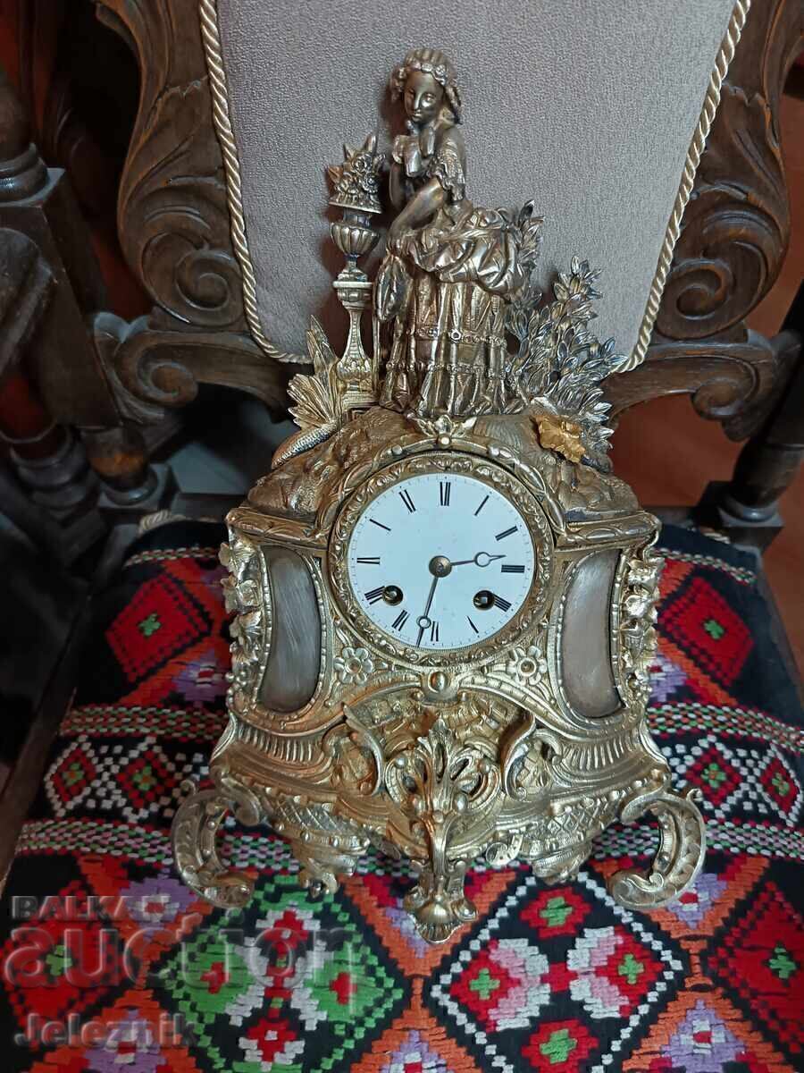 Frumos Ceas de Șemineu Bronz Franța Sec. 19 - Funcționează! - 7