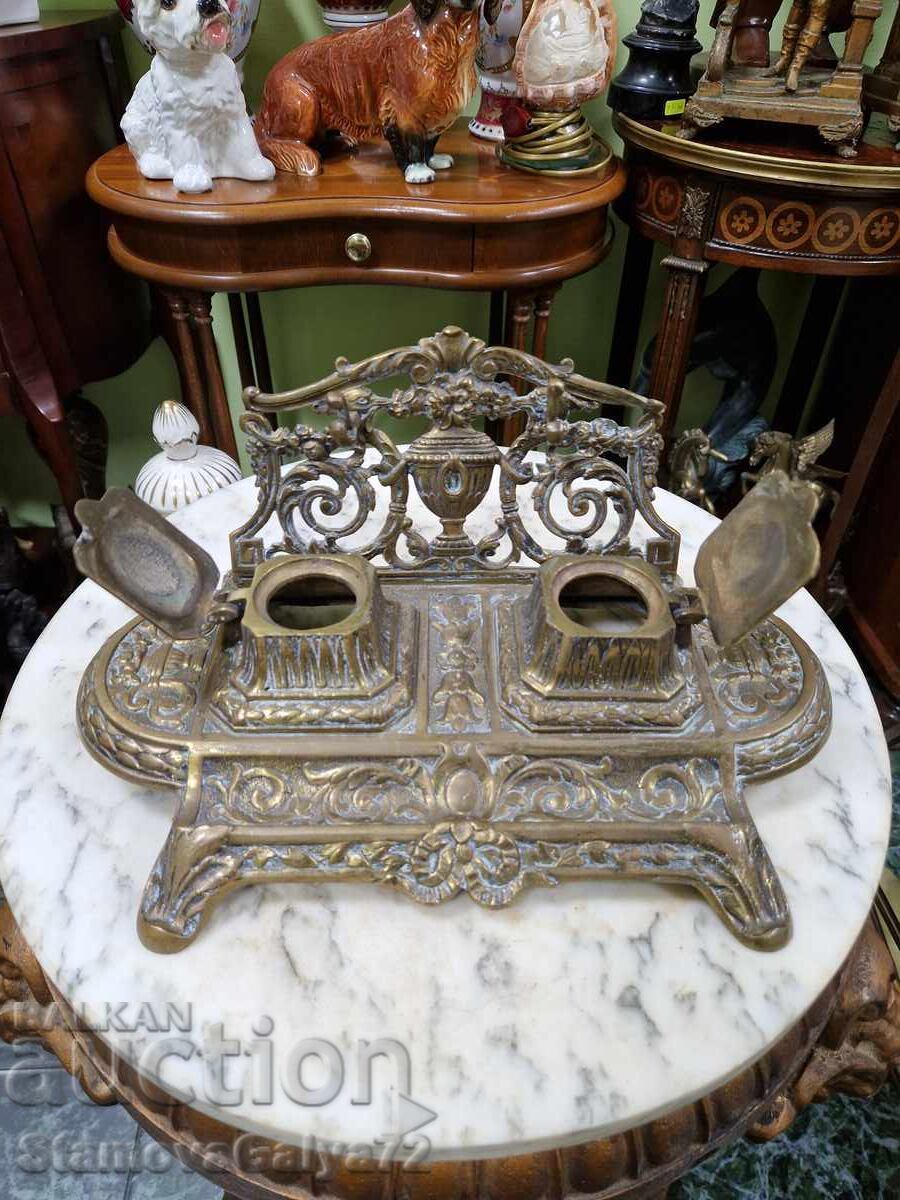 Beautiful antique French bronze inkwell - 5