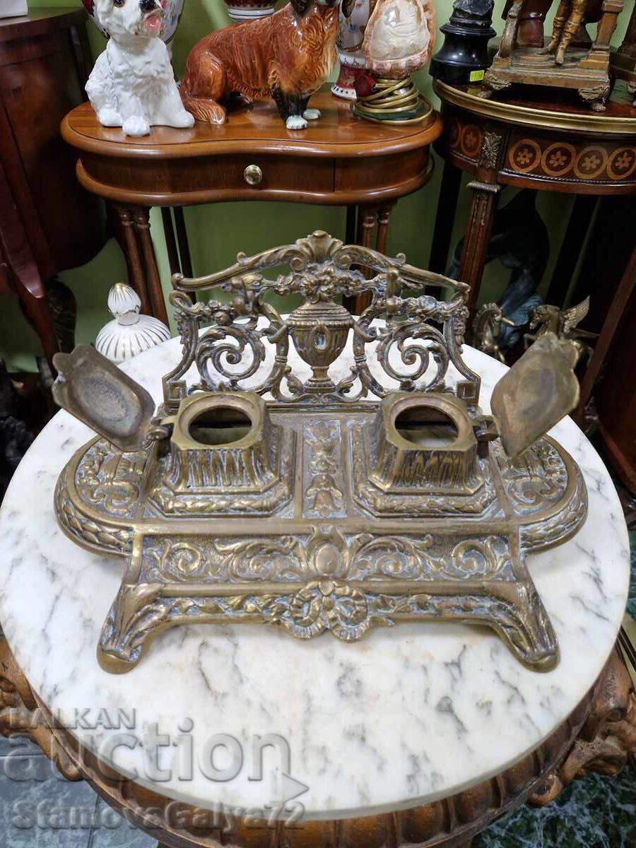 Minunată călimară antică franceză din bronz - 5