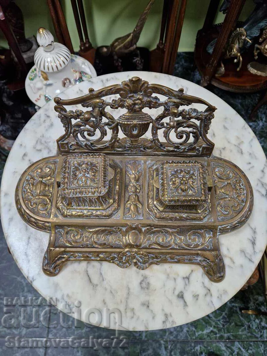 Beautiful antique French bronze inkwell - 6