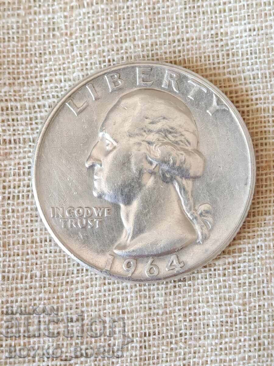 Сребърна Монета QUARTER DOLLAR USA Четвърт Долар САЩ 1964 г. с цена 27.00 лв. | € 13.80