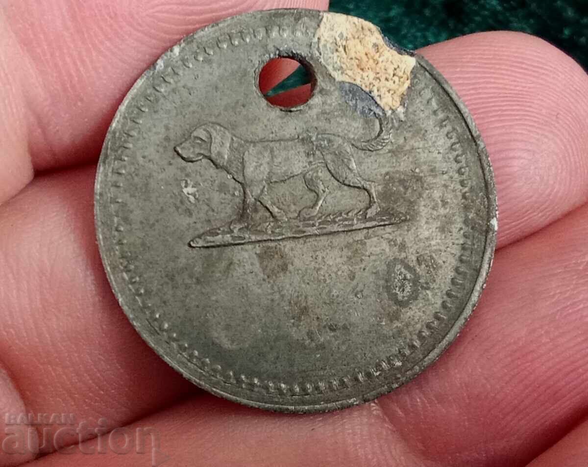 Auction  From 1924. Medallion with dog tag