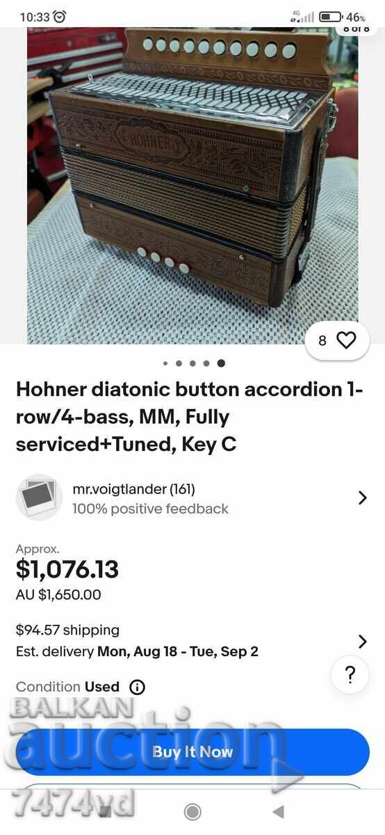 Rare collector's accordion - Hohner - single-row diatonic - 7 Rare collector's accordion - Hohner - single-row diatonic - 7