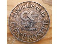 Medalie-plachetă "Pentru generozitate" - "Liga împotriva cancerului", Franța