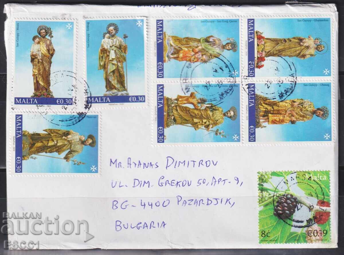 Plic călătorit cu timbre Religie Sculptură 2020 din Malta