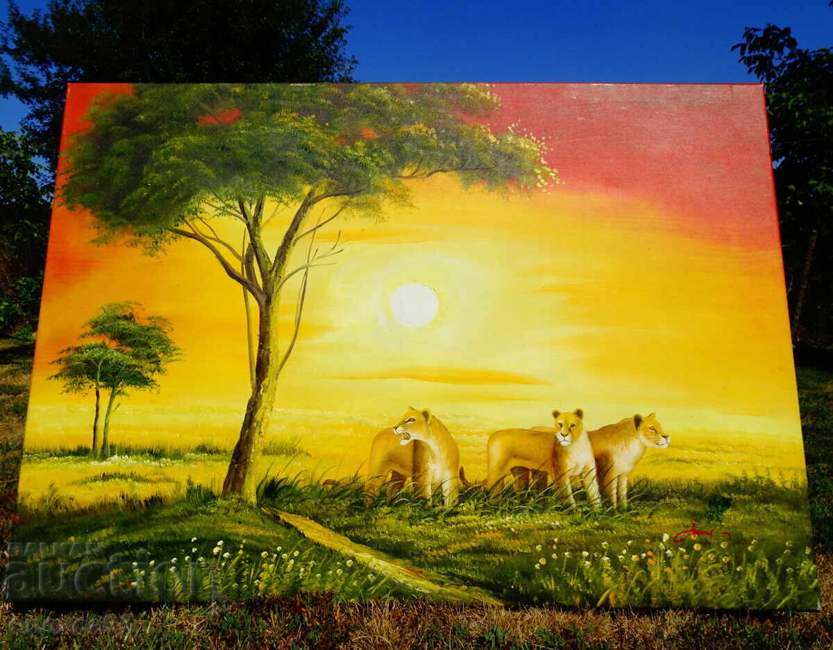 Картина Лъв,Лъвове,масло върху платно,подпис,100 см. с цена 230.00 лв. | € 117.60