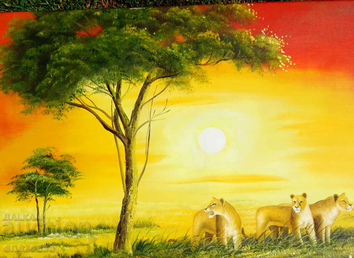 Доставка на Картина Лъв,Лъвове,масло върху платно,подпис,100 см.