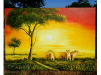 Tablou Leu, Lei, ulei pe pânză, semnătură, 100 cm