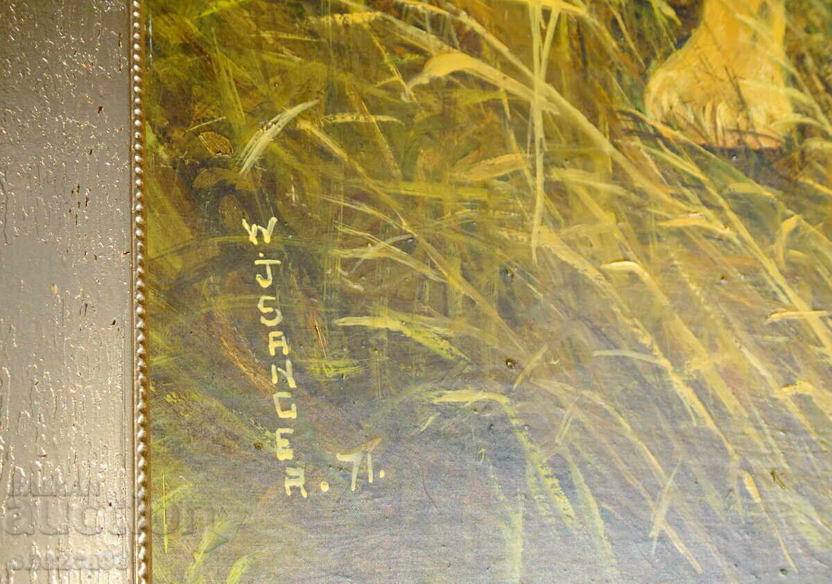 Аукцион Картина Тигър,масло върху фазер,подпис,рамка.