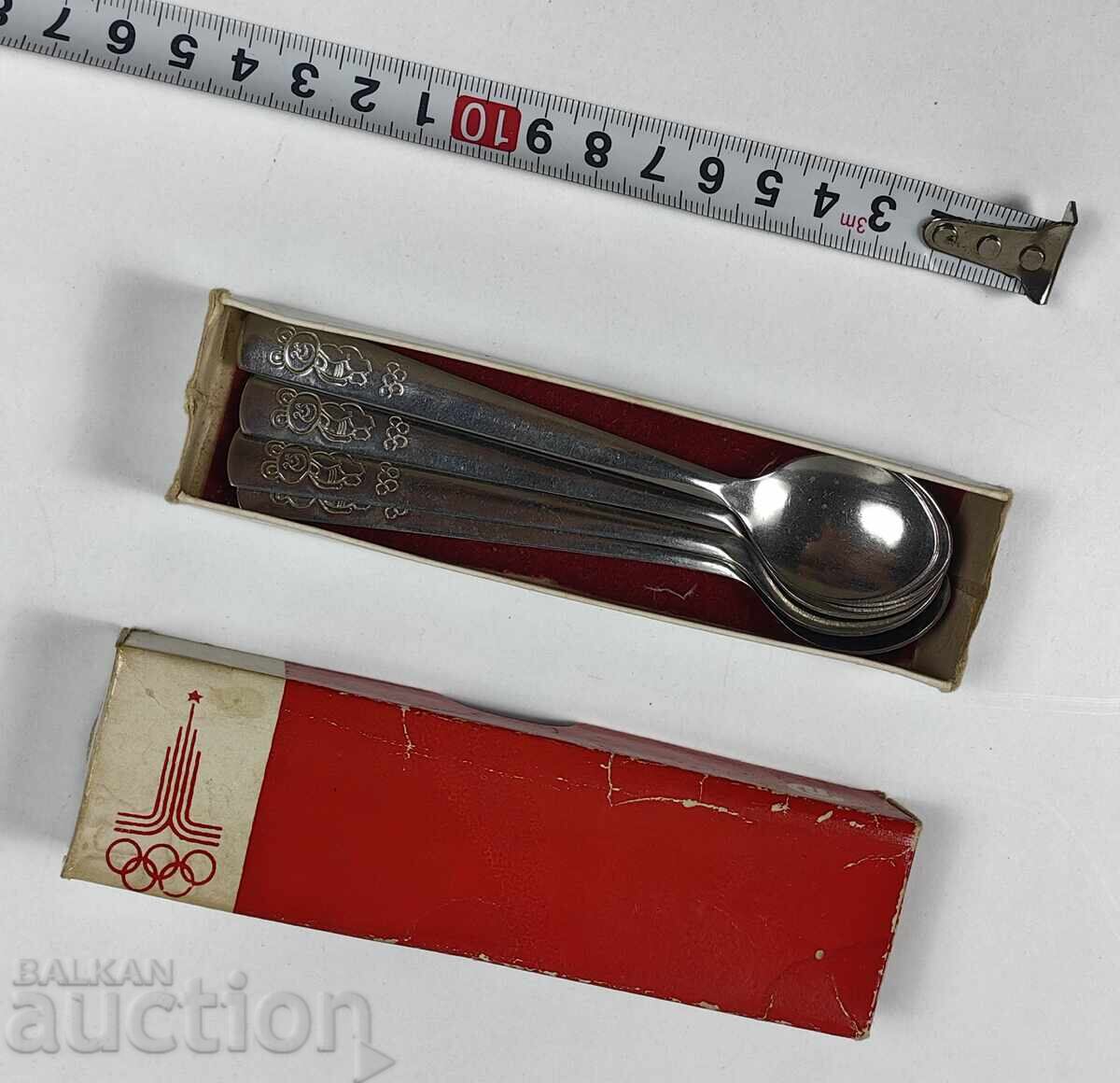 Δημοπρασία Κουταλάκια καφέ με τον αρκούδο Μίσα Ολυμπιάδα Μόσχα 1980 Κουτί