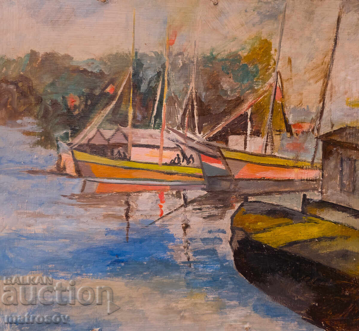 Peter Nenov, seascape with boats, oil painting with price 200.00 BGN | € 102.26
