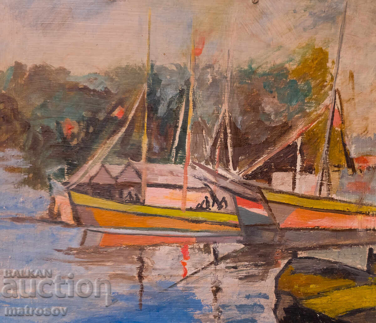 Delivery of Peter Nenov, seascape with boats, oil painting