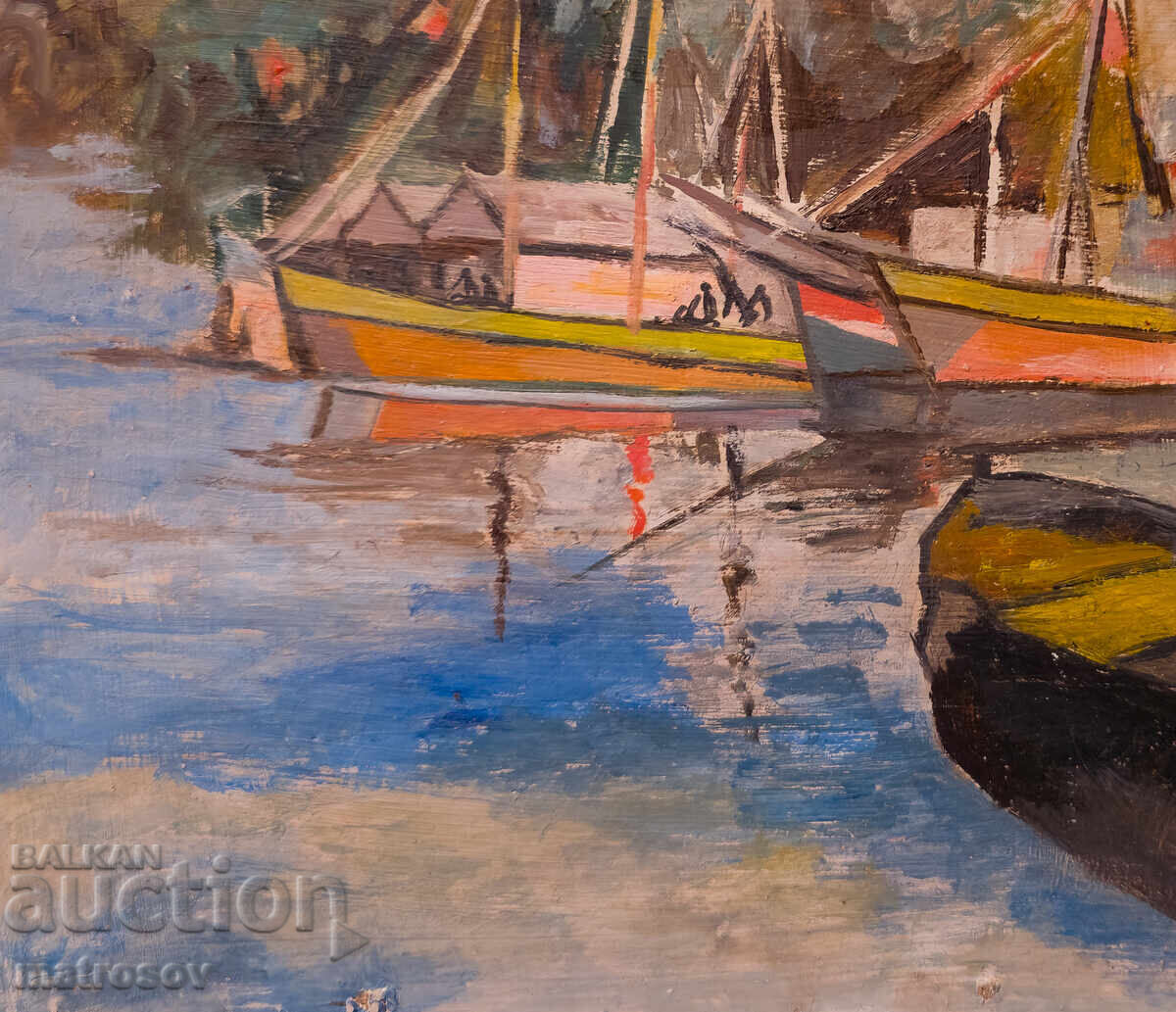 Peter Nenov, seascape with boats, oil painting - 5