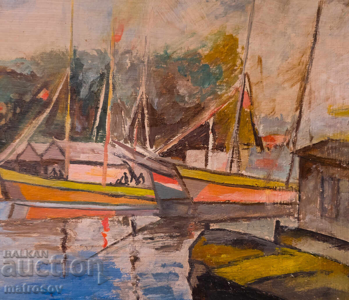 Peter Nenov, seascape with boats, oil painting - 6