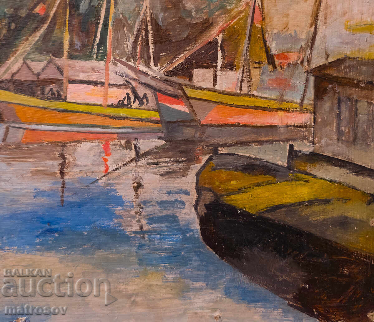 Peter Nenov, seascape with boats, oil painting - 7