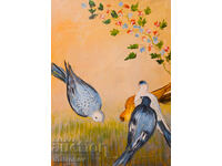 Boris Tsanov Oil Painting, Landscape with Birds