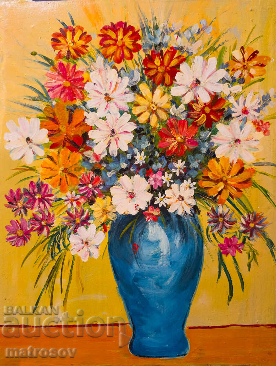 Μπορίς Τσάνοφ, ελαιογραφία, νεκρή φύση με βάζο και λουλούδια με τιμή 300.00 BGN | € 153.39