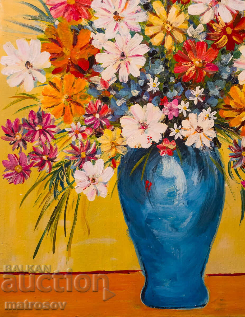 Μπορίς Τσάνοφ, ελαιογραφία, νεκρή φύση με βάζο και λουλούδια - 5