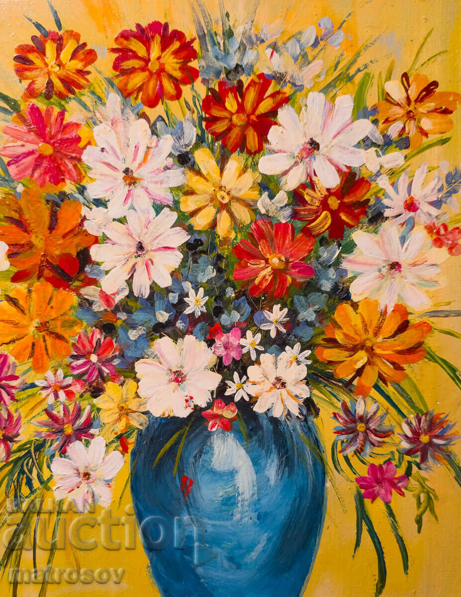 Μπορίς Τσάνοφ, ελαιογραφία, νεκρή φύση με βάζο και λουλούδια - 6