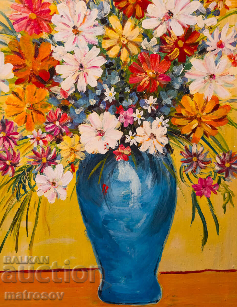 Μπορίς Τσάνοφ, ελαιογραφία, νεκρή φύση με βάζο και λουλούδια - 7