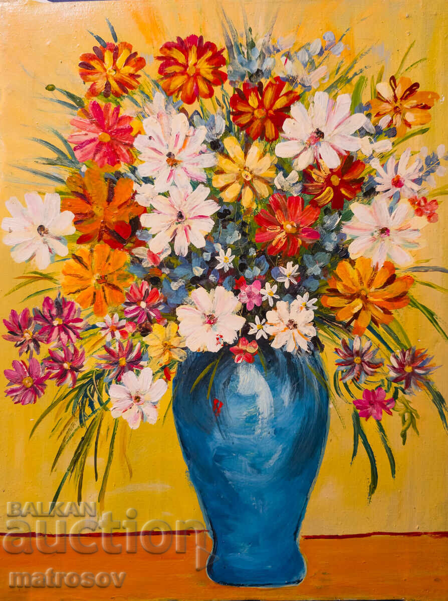 Μπορίς Τσάνοφ, ελαιογραφία, νεκρή φύση με βάζο και λουλούδια