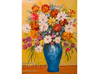 Boris Tsanov, oil painting, still life vase with flowers