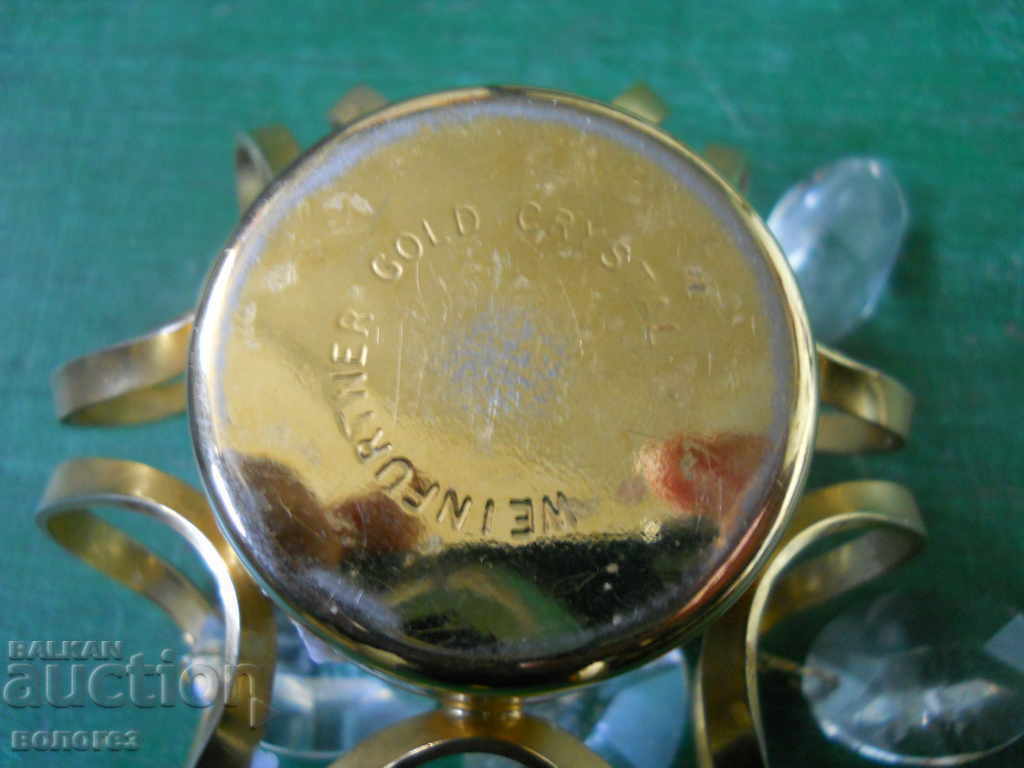 Auction Gold-plated candle holder with crystal pendants "Weifurtner" Germany Auction Gold-plated candle holder with crystal pendants "Weifurtner" Germany