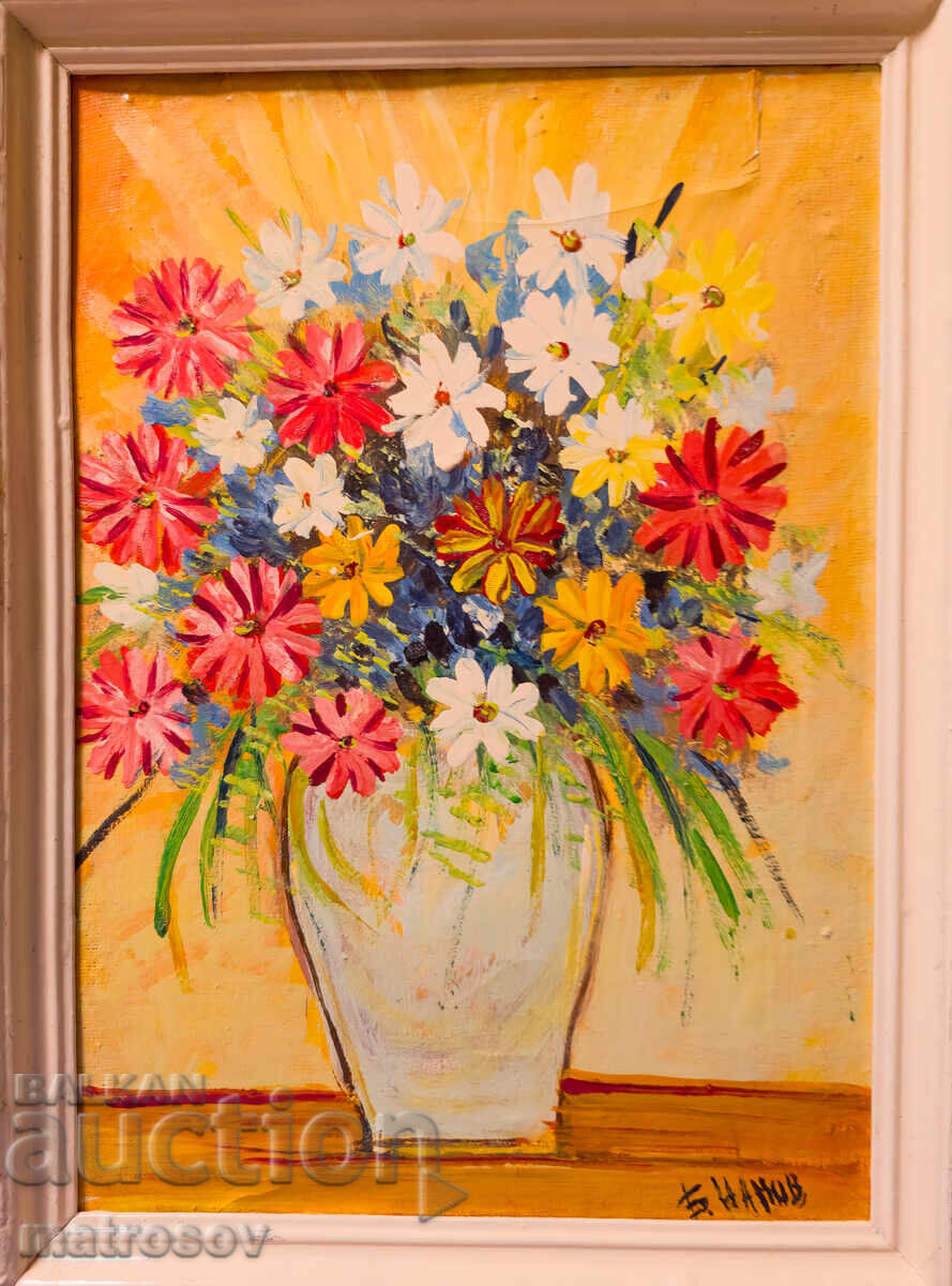 Boris Tsanov, tablou ulei, natură statică vază cu flori