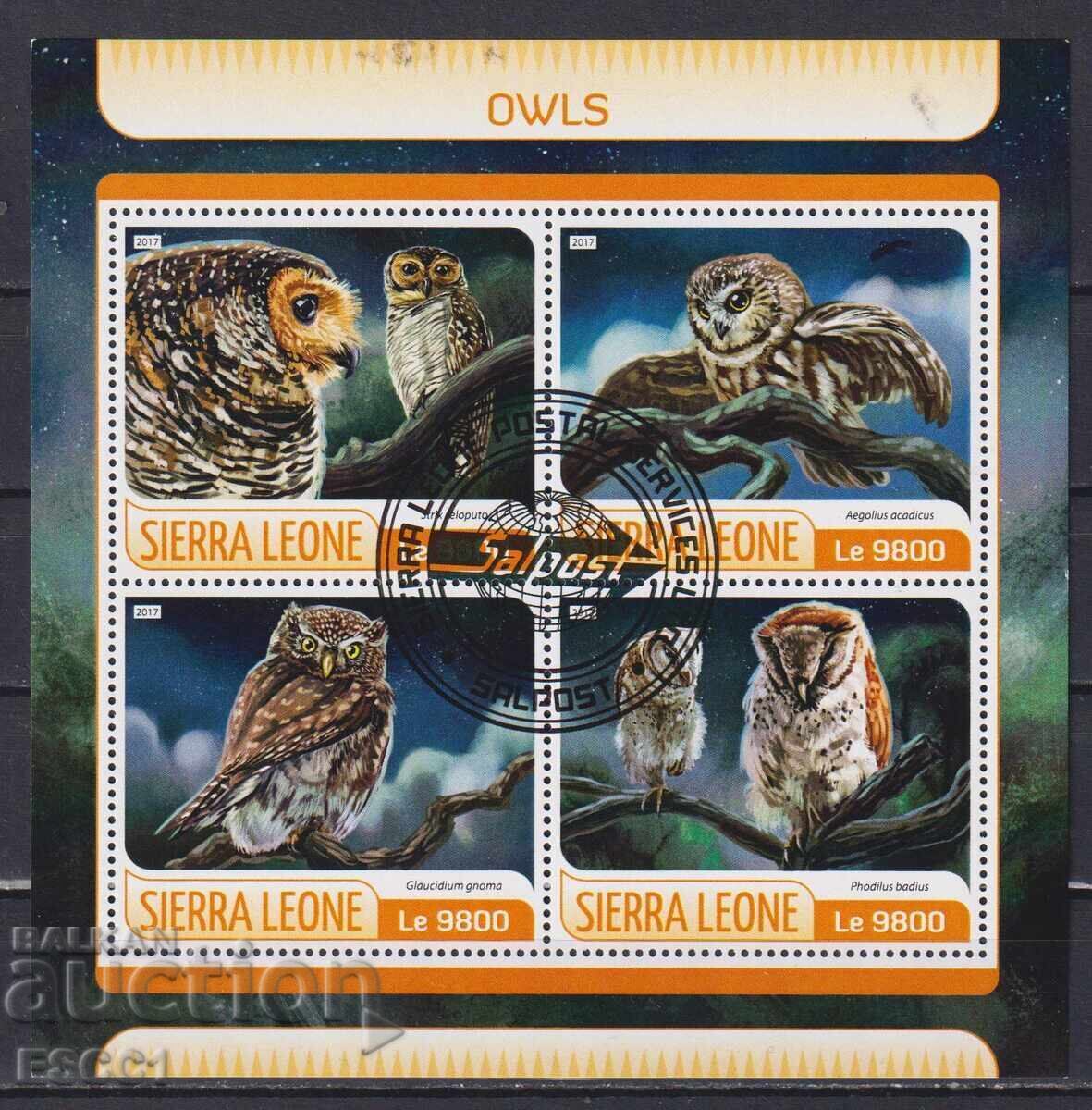 Σφραγισμένα μπλοκ Fauna Birds Owls 2017 από Σιέρα Λεόνε