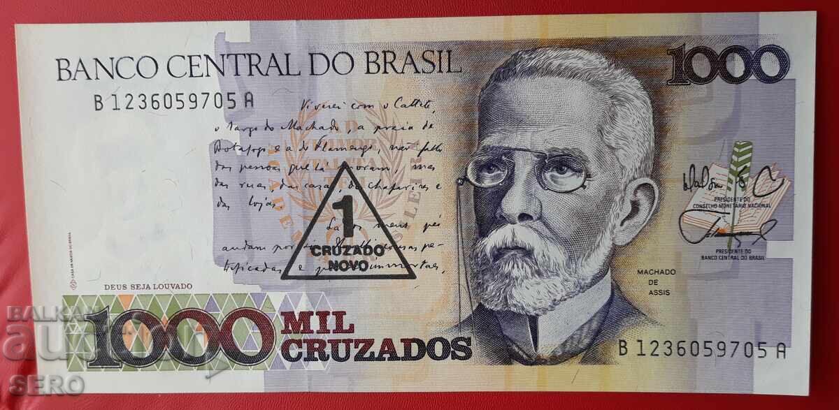 Banknote-Brazil-1 new cruzeiro on a 1000 kr banknote. Banknote-Brazil-1 new cruzeiro on a 1000 kr banknote.