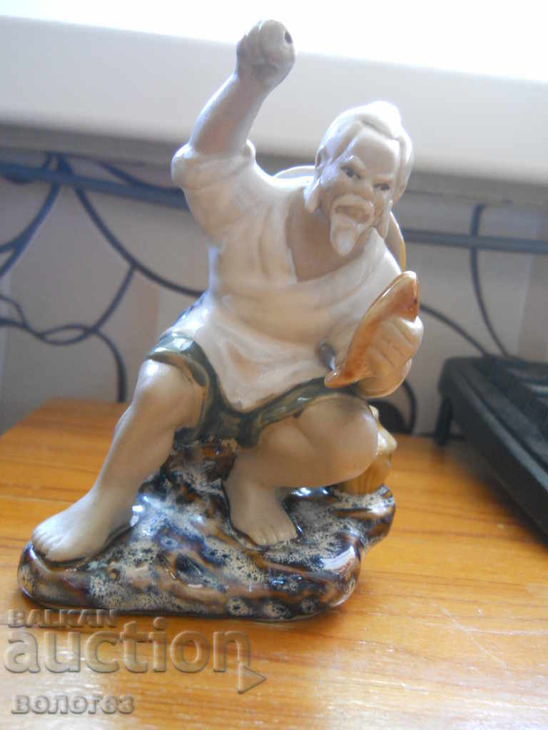 Statuetă ceramică veche - înțelept-pescar (China) Statuetă ceramică veche - înțelept-pescar (China)
