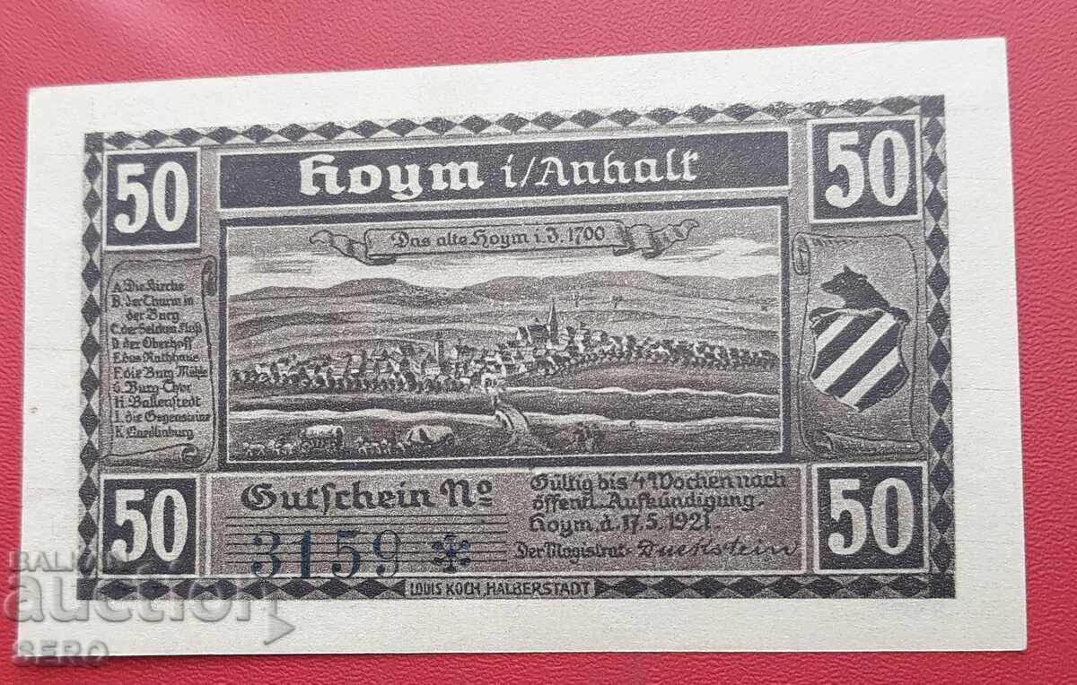 Bancnotă-Germania-Saxonia-Hoym-50 pfennig 1921 cu preț 2.00 BGN | € 1.02