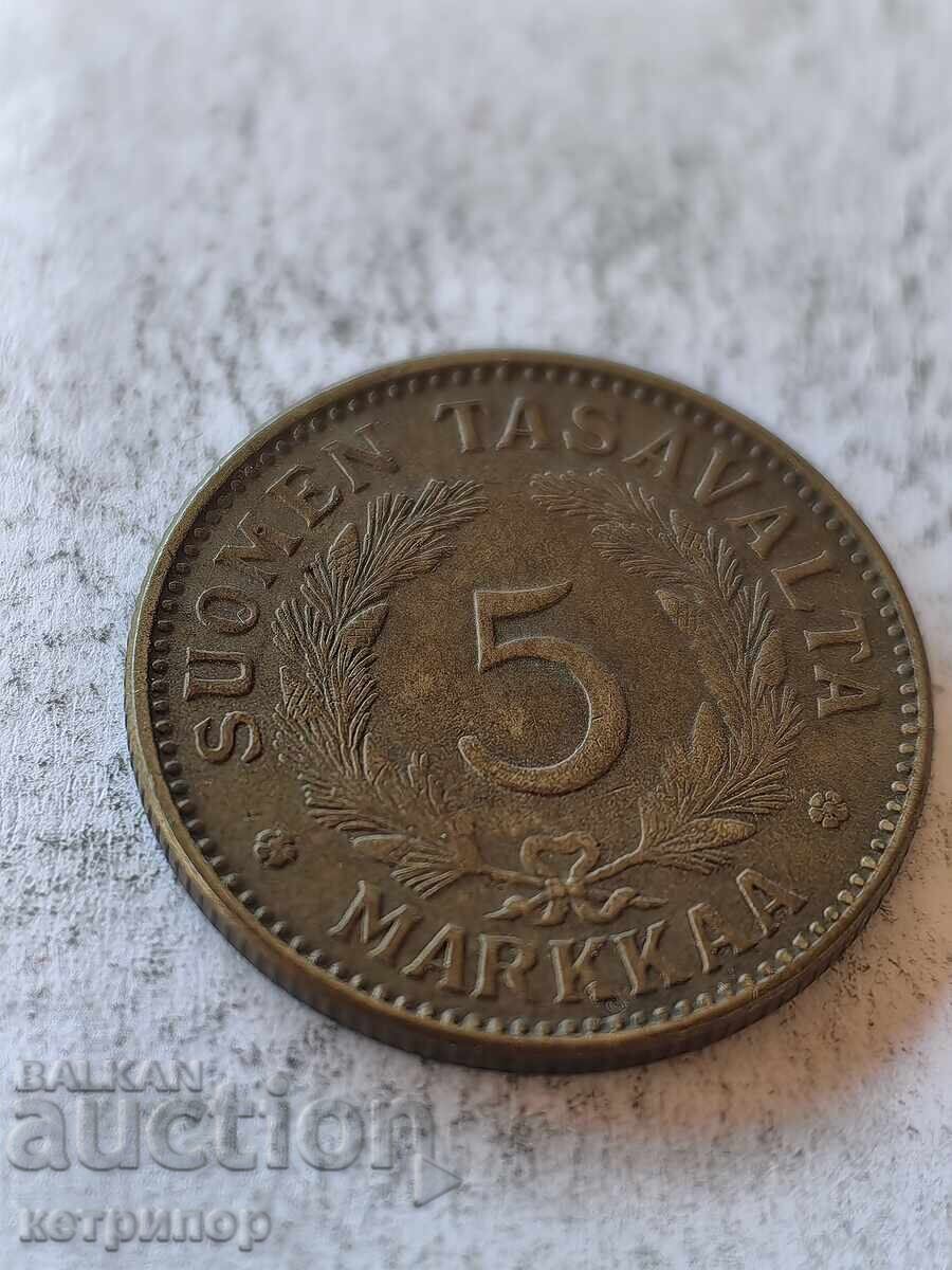 5 марки Финландия 1946 г бронз