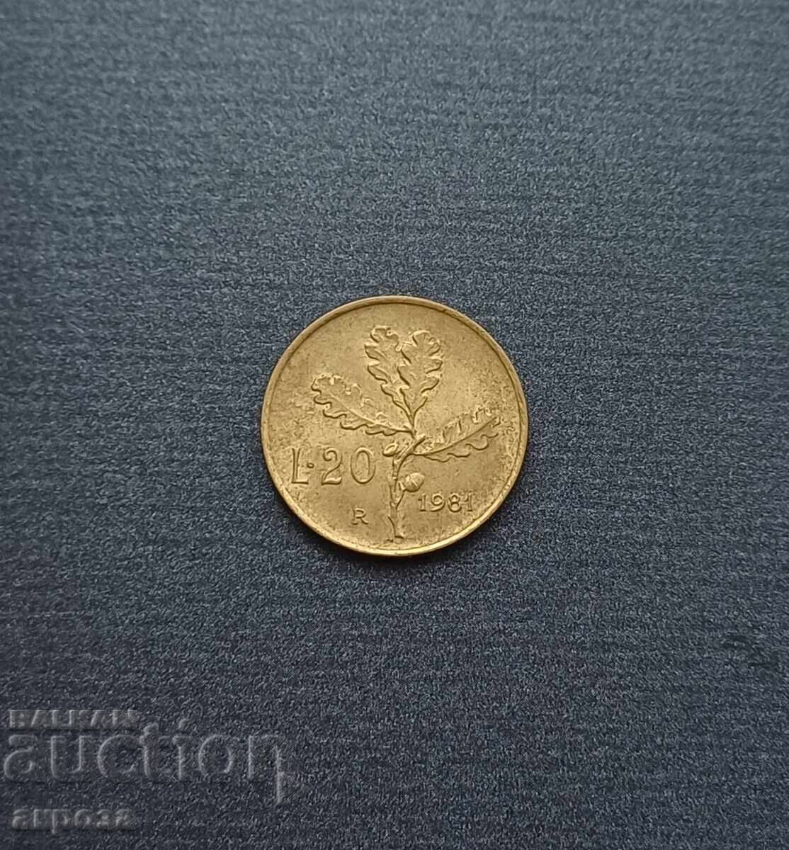 20 Lire Italy 1981 Uncirculated