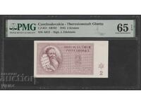 PMG 64 Banknote Ghetto Theresienstadt 2 Koruna 1943 Czechoslovakia