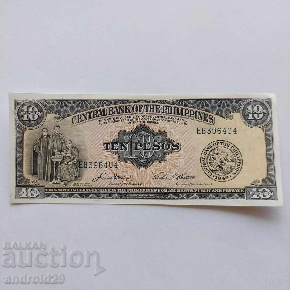 10 Peso 1949 FILIPINE - Bancnotă UNC 10 Peso 1949 FILIPINE - Bancnotă UNC