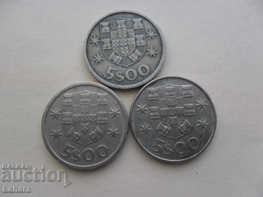 5 Escudos 1966, 1964, 1977 Portugal 5 Escudos 1966, 1964, 1977 Portugal