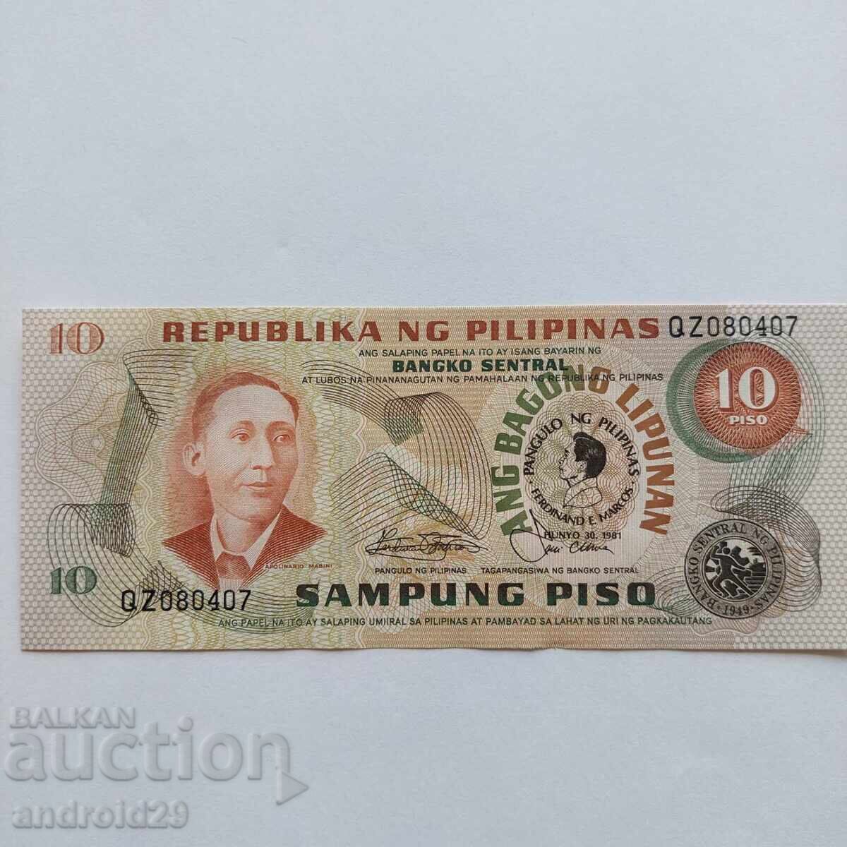 10 Peso 1981 FILIPINE - Bancnotă UNC 10 Peso 1981 FILIPINE - Bancnotă UNC