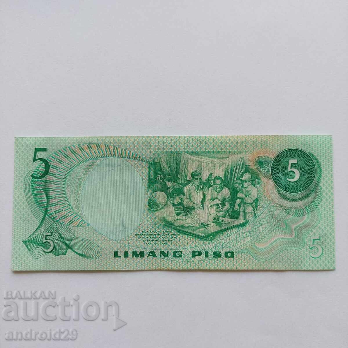 5 Peso 1970 FILIPINE - Bancnotă UNC cu preț € 3.07 | 6.00 BGN