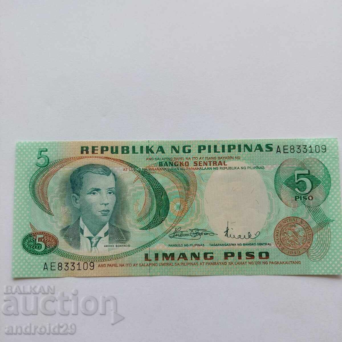 5 Peso 1970 FILIPINE - Bancnotă UNC