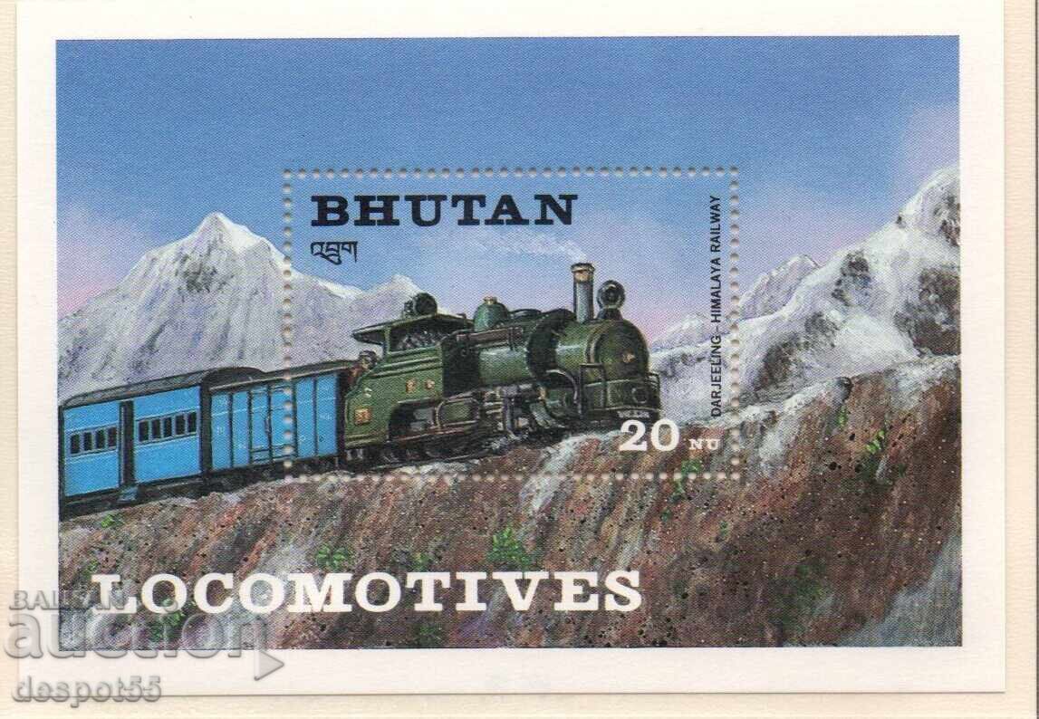 1984. Μπουτάν. Σιδηροδρομικές μηχανές. Μπλοκ 1984. Μπουτάν. Σιδηροδρομικές μηχανές. Μπλοκ