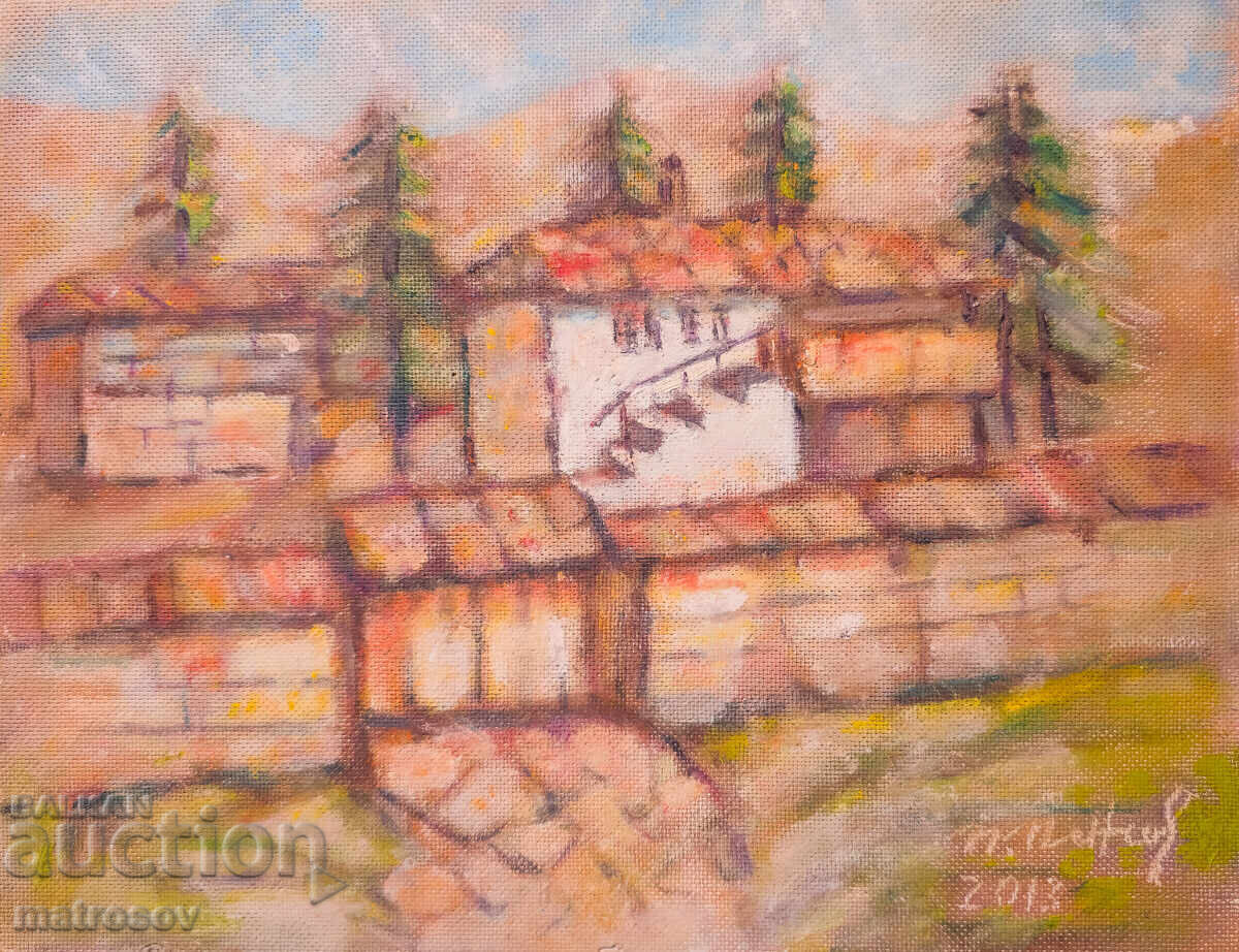 Auction Landscape with houses, painting, oil paints Auction Landscape with houses, painting, oil paints