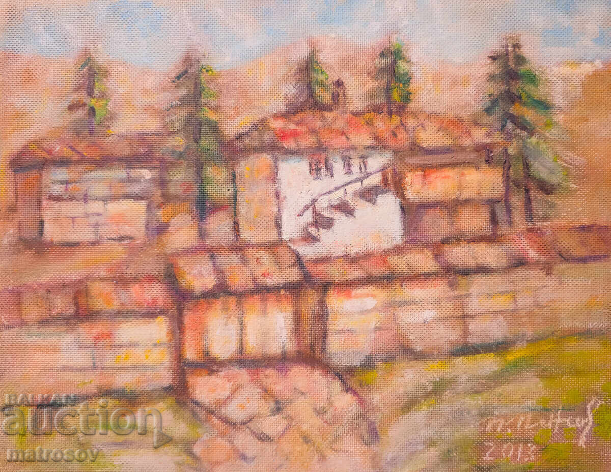 Landscape with houses, painting, oil paints Landscape with houses, painting, oil paints