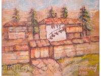 Landscape with houses, painting, oil paints