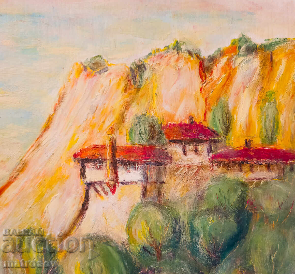 Delivery of Mountain landscape with houses, painting, oil paints